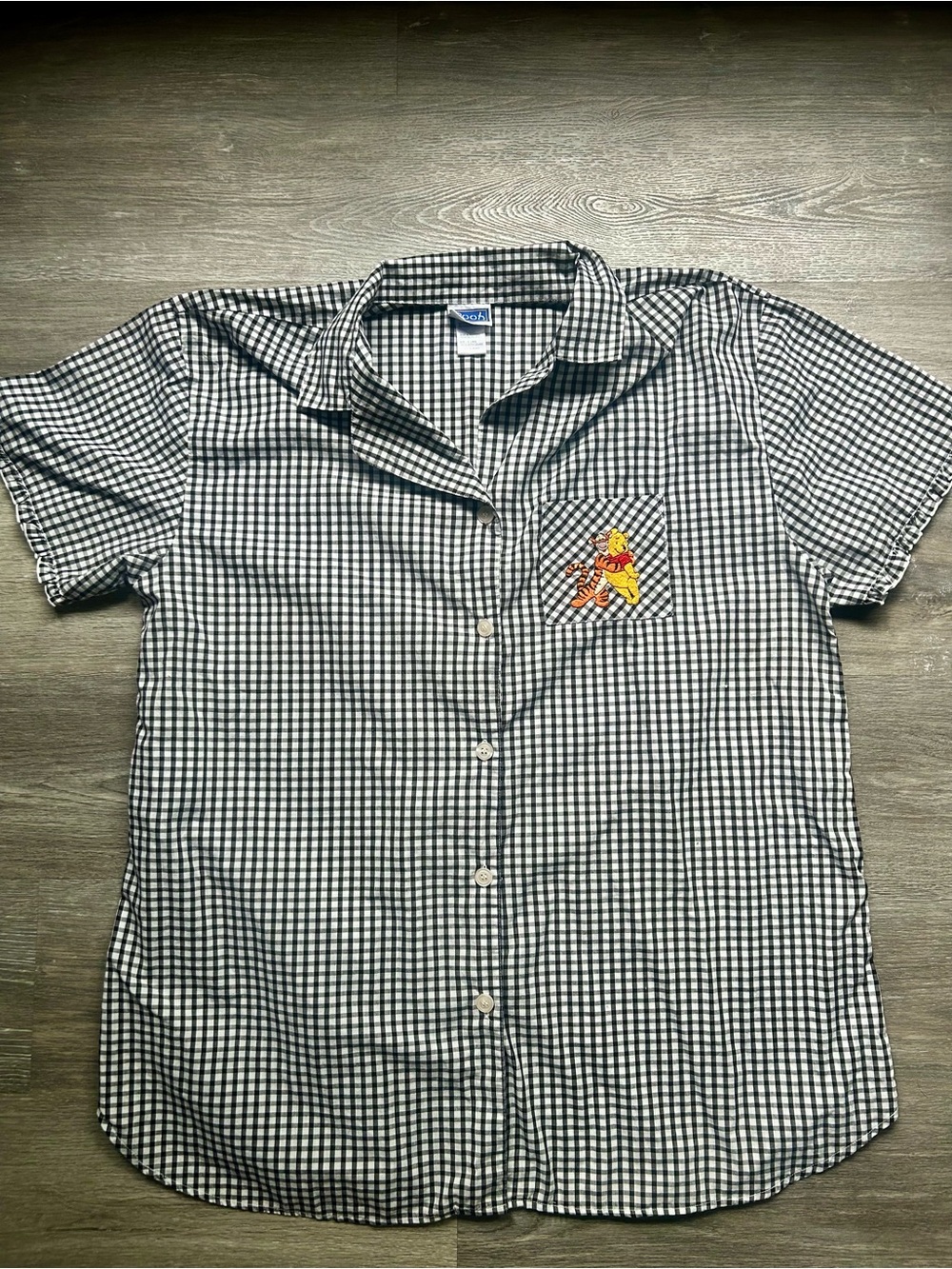 Vintage Disney Winnie The Pooh & Tigger Black & White Gingham Nightshirt Size XL